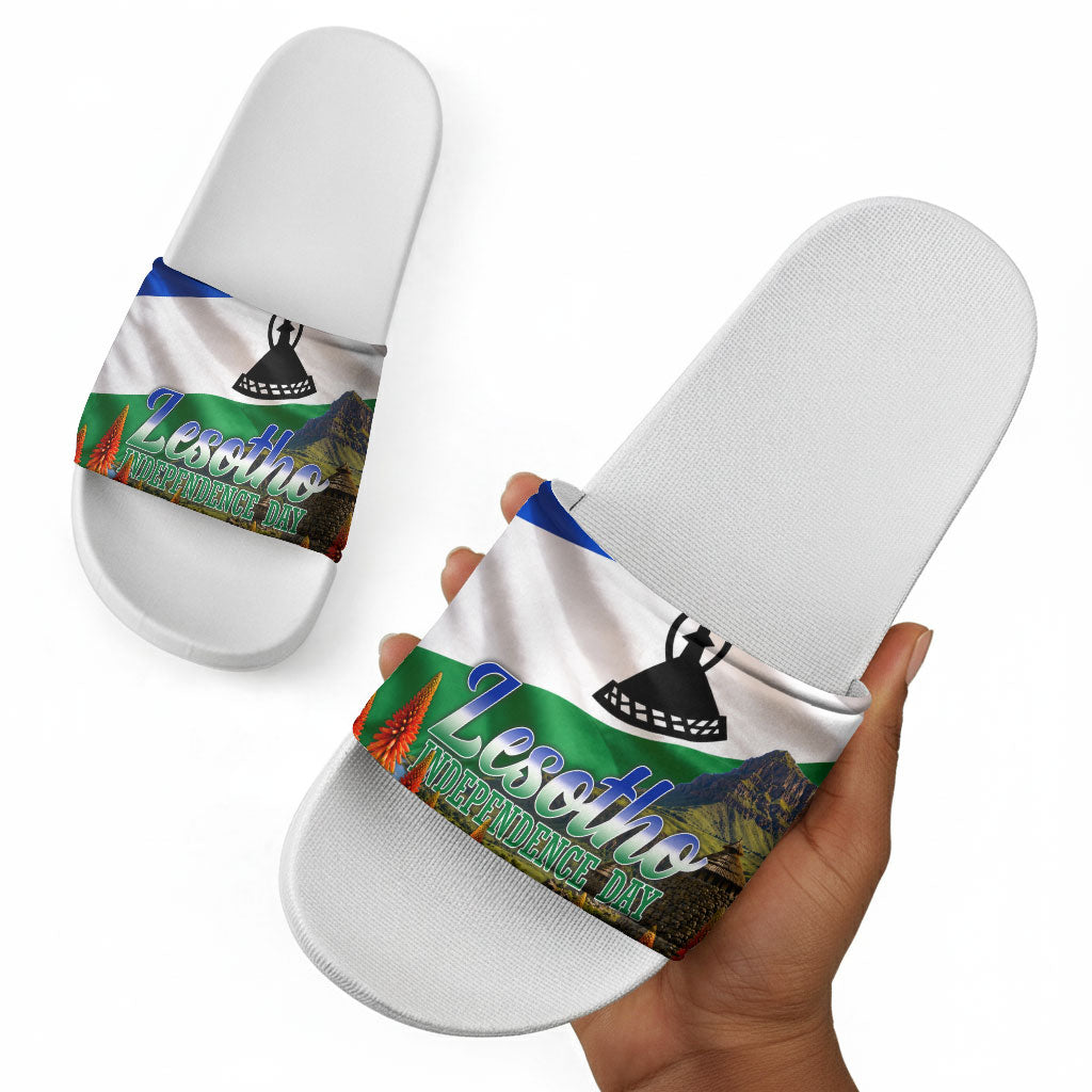 Lesotho Independence Day Slide Sandals National Flag Scenic Mountain Landscape And Floral