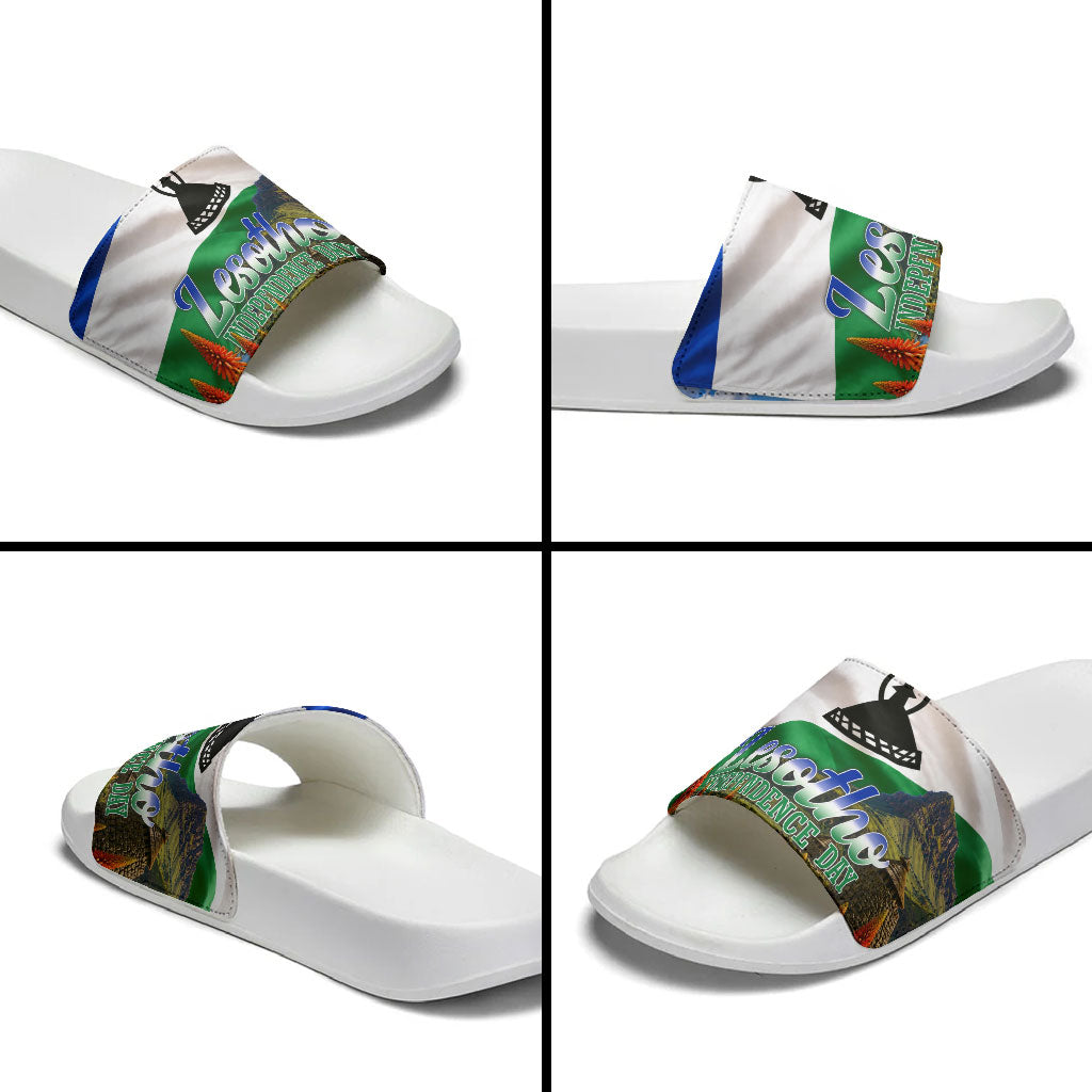 Lesotho Independence Day Slide Sandals National Flag Scenic Mountain Landscape And Floral