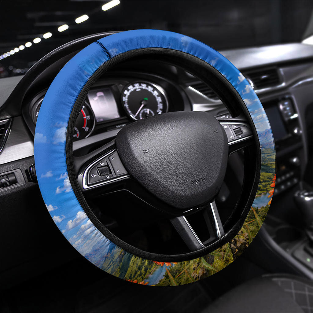 Lesotho Independence Day Steering Wheel Cover National Flag Scenic Mountain Landscape And Floral