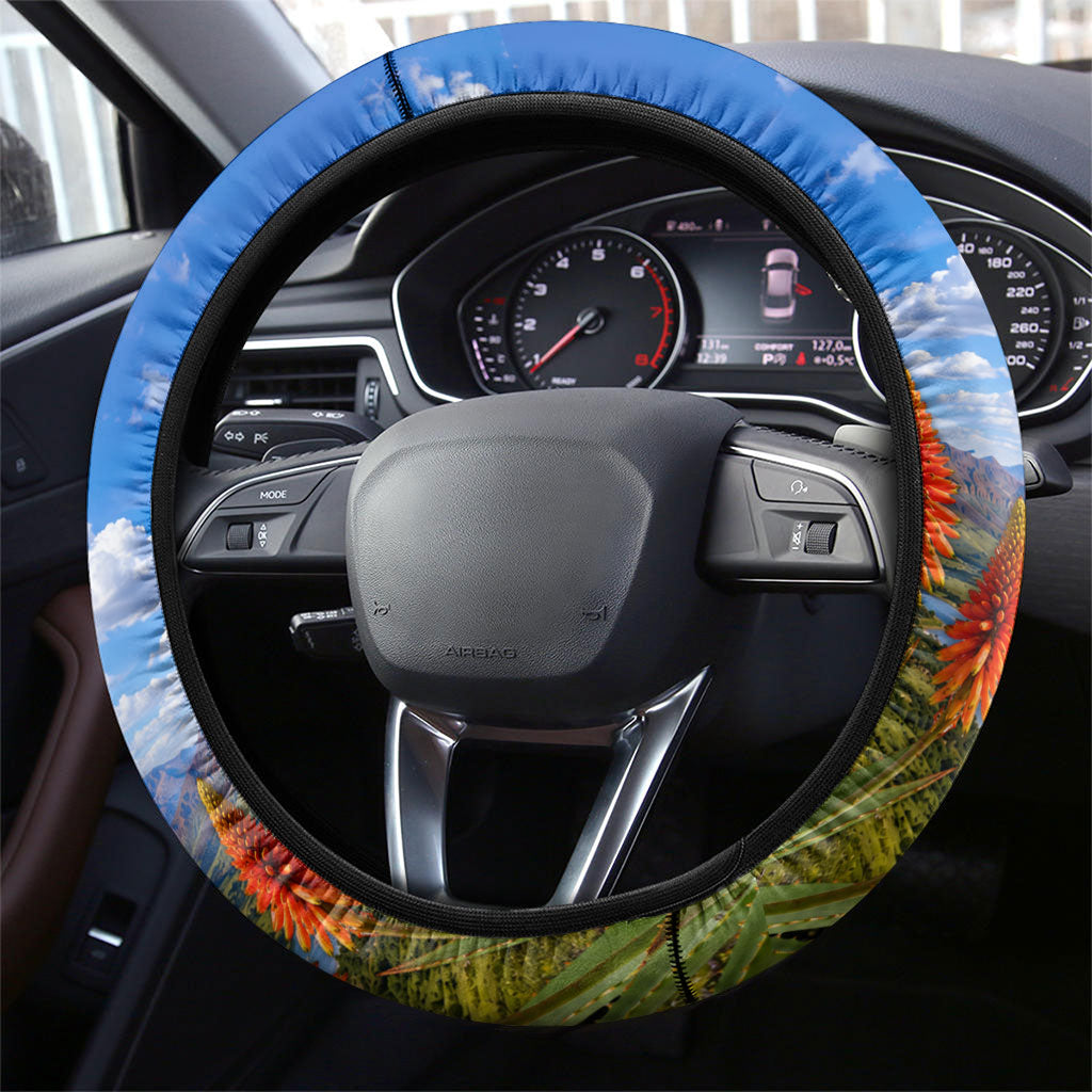 Lesotho Independence Day Steering Wheel Cover National Flag Scenic Mountain Landscape And Floral