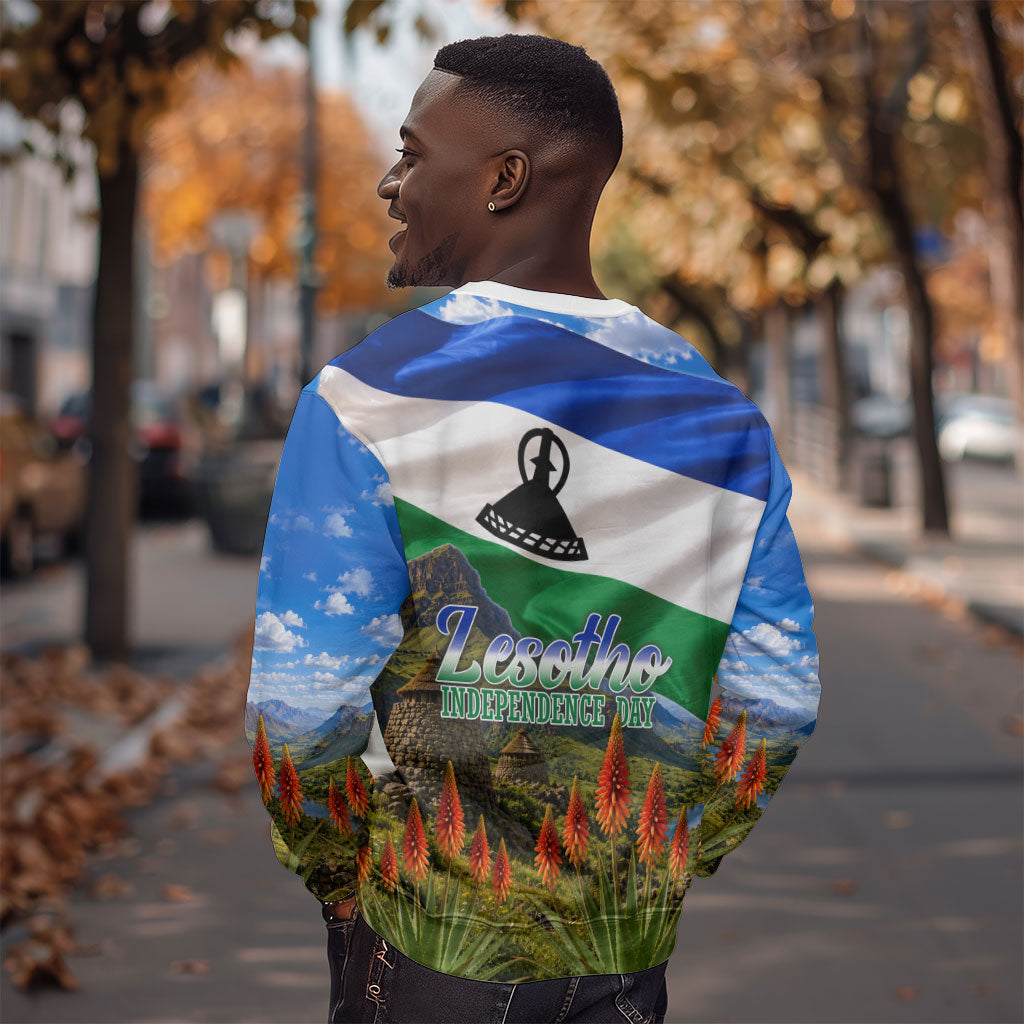 Lesotho Independence Day Sweatshirt National Flag Scenic Mountain Landscape And Floral