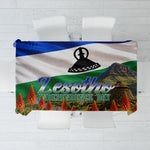 Lesotho Independence Day Tablecloth National Flag Scenic Mountain Landscape And Floral