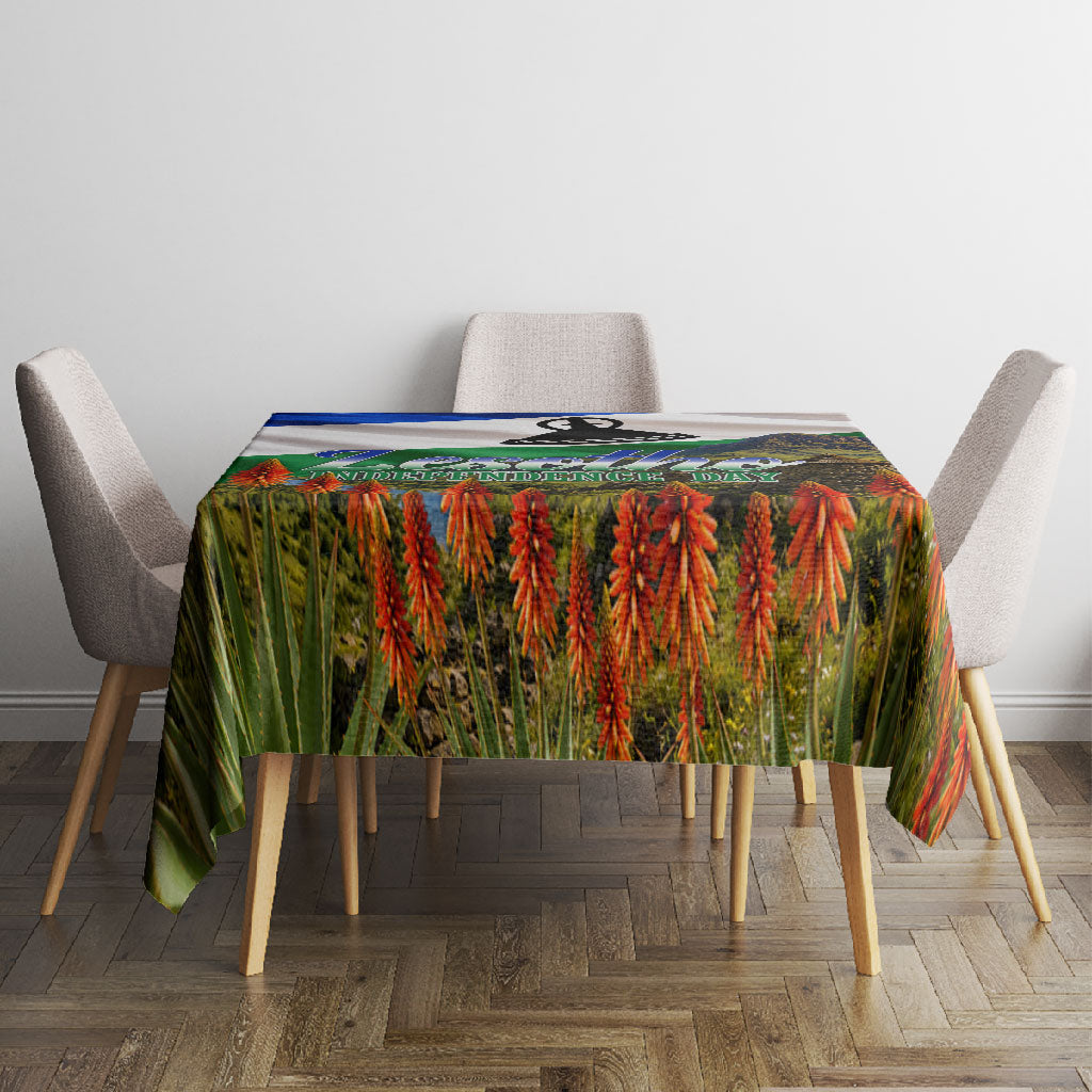 Lesotho Independence Day Tablecloth National Flag Scenic Mountain Landscape And Floral