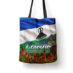 Lesotho Independence Day Tote Bag National Flag Scenic Mountain Landscape And Floral