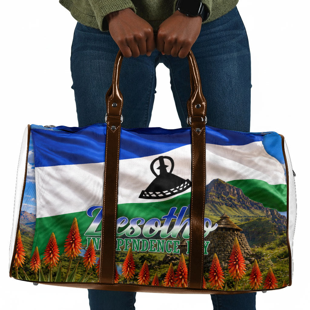 Lesotho Independence Day Travel Bag National Flag Scenic Mountain Landscape And Floral