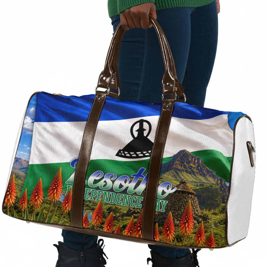 Lesotho Independence Day Travel Bag National Flag Scenic Mountain Landscape And Floral