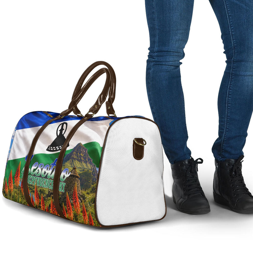 Lesotho Independence Day Travel Bag National Flag Scenic Mountain Landscape And Floral