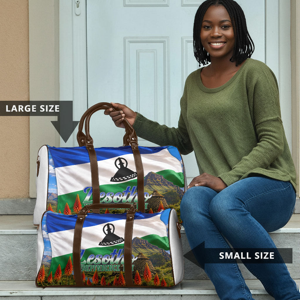 Lesotho Independence Day Travel Bag National Flag Scenic Mountain Landscape And Floral