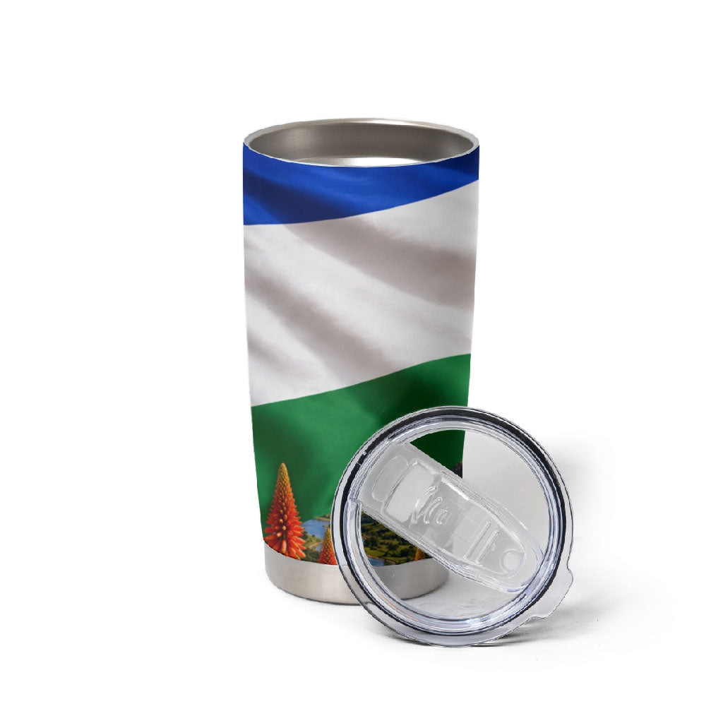 Lesotho Independence Day Tumbler Cup National Flag Scenic Mountain Landscape And Floral