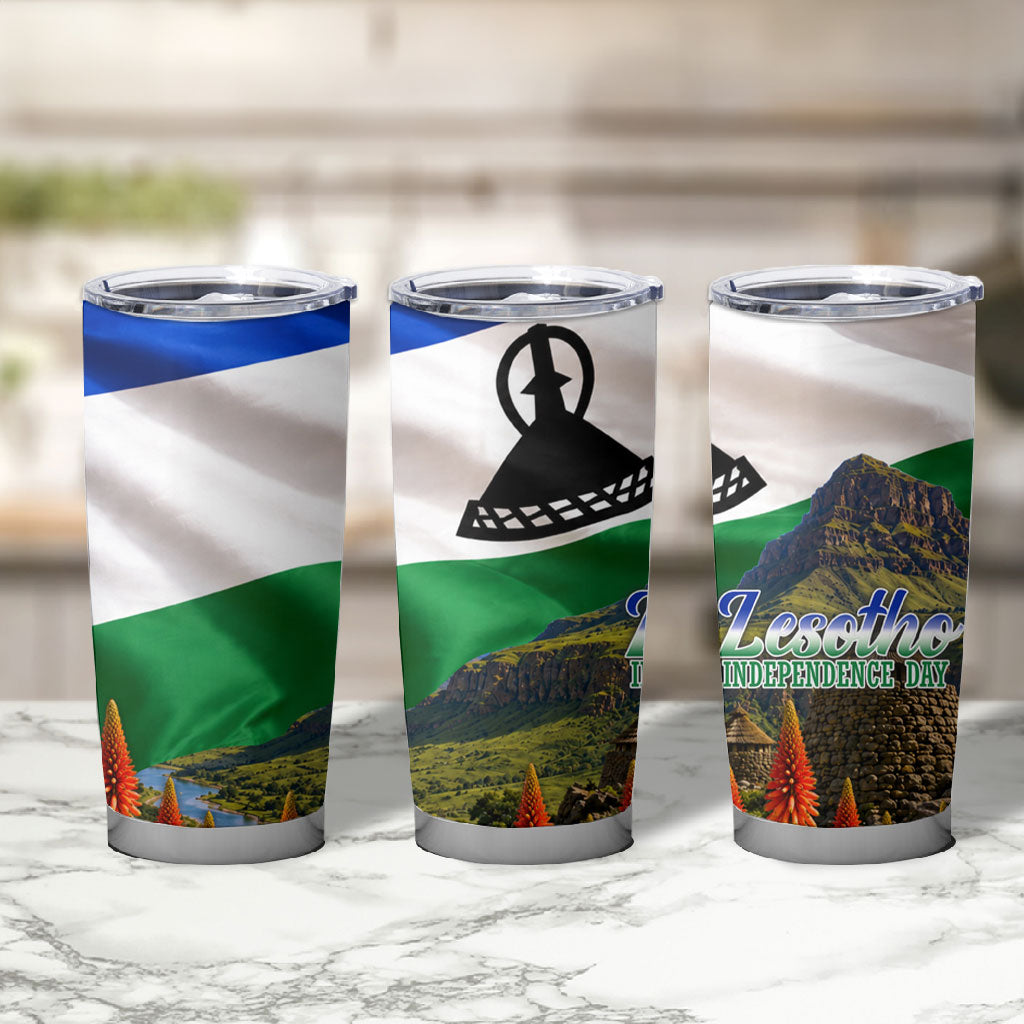 Lesotho Independence Day Tumbler Cup National Flag Scenic Mountain Landscape And Floral