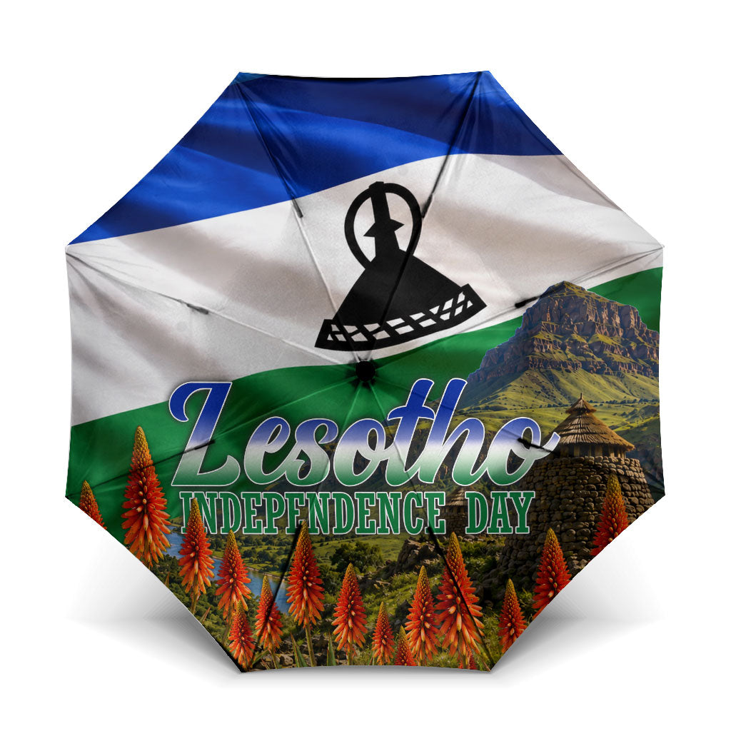 Lesotho Independence Day Umbrella National Flag Scenic Mountain Landscape And Floral