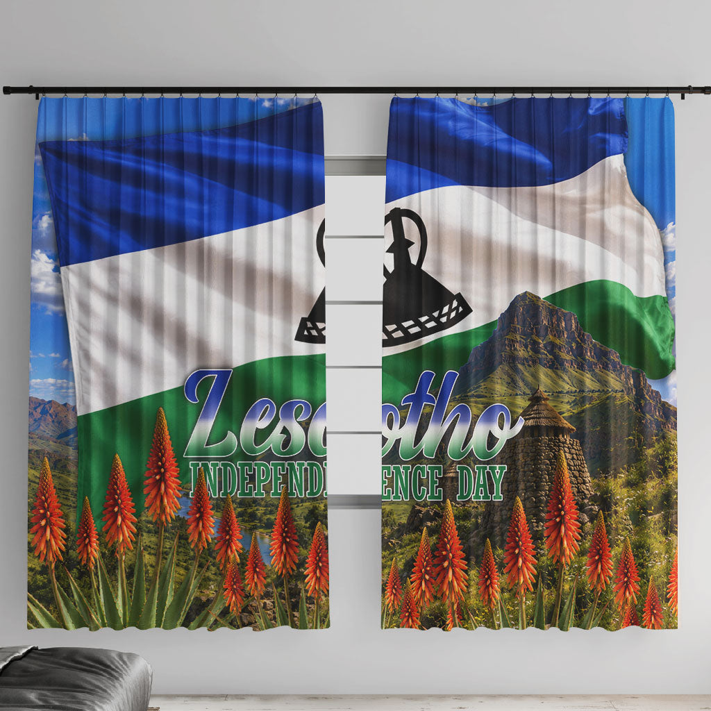 Lesotho Independence Day Window Curtain National Flag Scenic Mountain Landscape And Floral