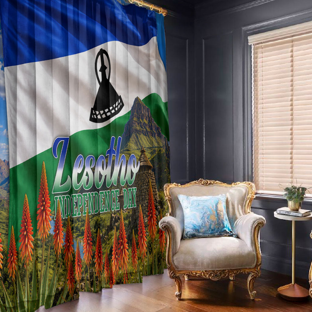 Lesotho Independence Day Window Curtain National Flag Scenic Mountain Landscape And Floral