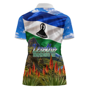 Lesotho Independence Day Women Polo Shirt National Flag Scenic Mountain Landscape And Floral