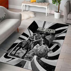 Bass Reeves Deputy Marshal Area Rug Black White Vintage Lawman Horse Badge Sunburst