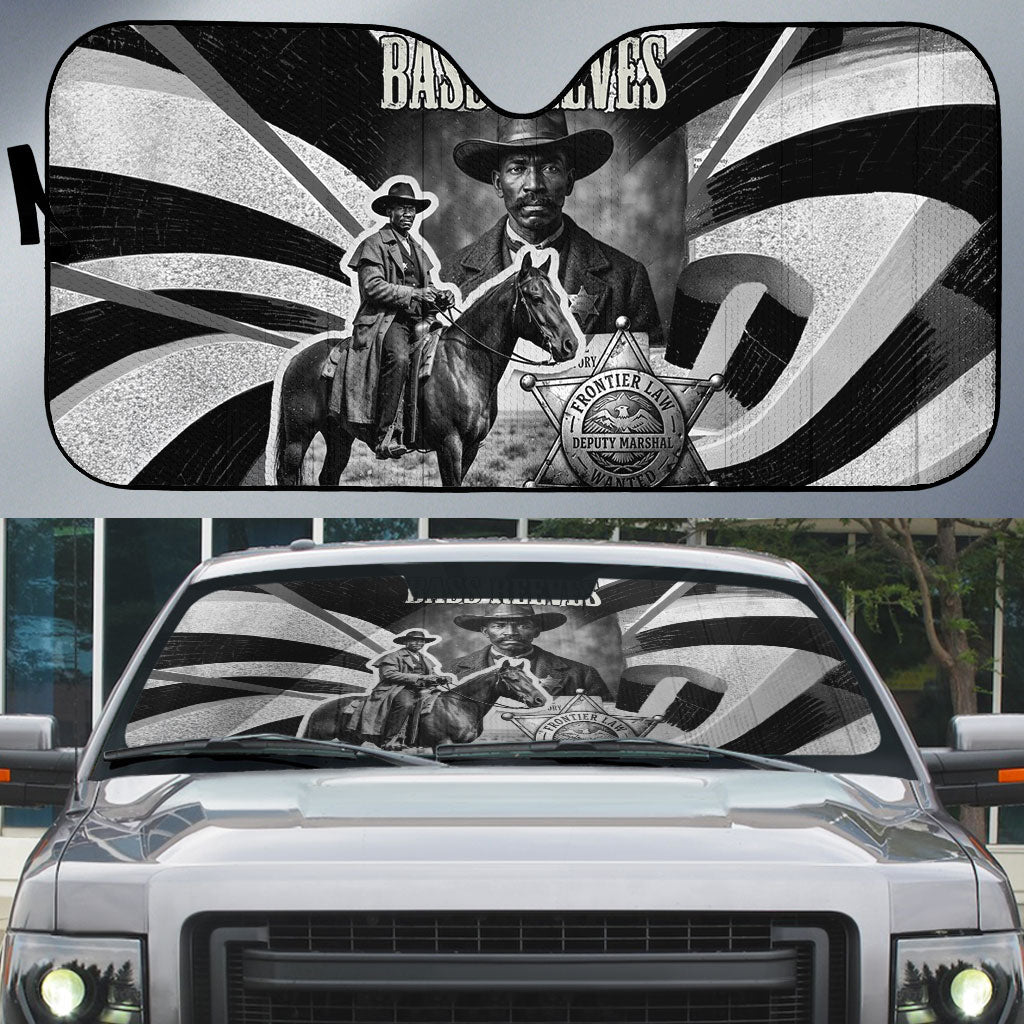 Bass Reeves Deputy Marshal Auto Sun Shade Black White Vintage Lawman Horse Badge Sunburst