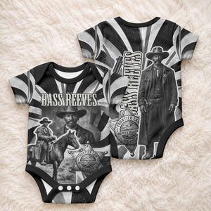 Bass Reeves Deputy Marshal Baby Onesie Black White Vintage Lawman Horse Badge Sunburst