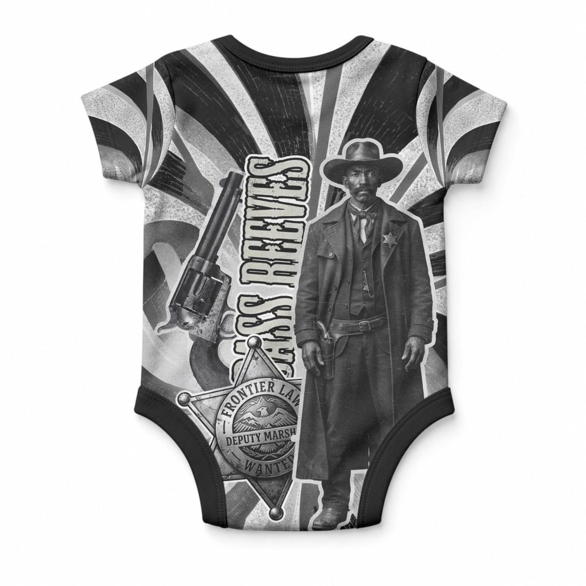 Bass Reeves Deputy Marshal Baby Onesie Black White Vintage Lawman Horse Badge Sunburst