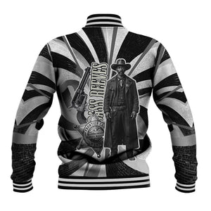 Bass Reeves Deputy Marshal Baseball Jacket Black White Vintage Lawman Horse Badge Sunburst