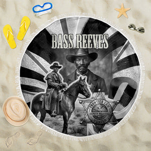 Bass Reeves Deputy Marshal Beach Blanket Black White Vintage Lawman Horse Badge Sunburst