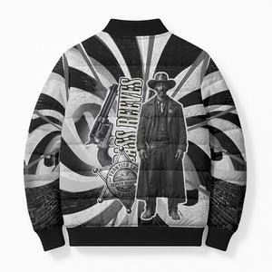 Bass Reeves Deputy Marshal Bomber Puffer Jacket Black White Vintage Lawman Horse Badge Sunburst