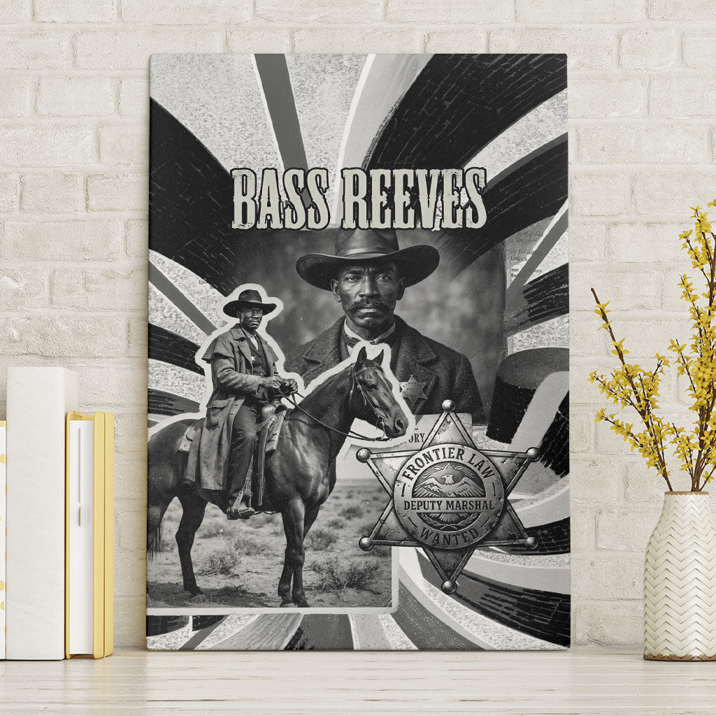Bass Reeves Deputy Marshal Canvas Wall Art Black White Vintage Lawman Horse Badge Sunburst