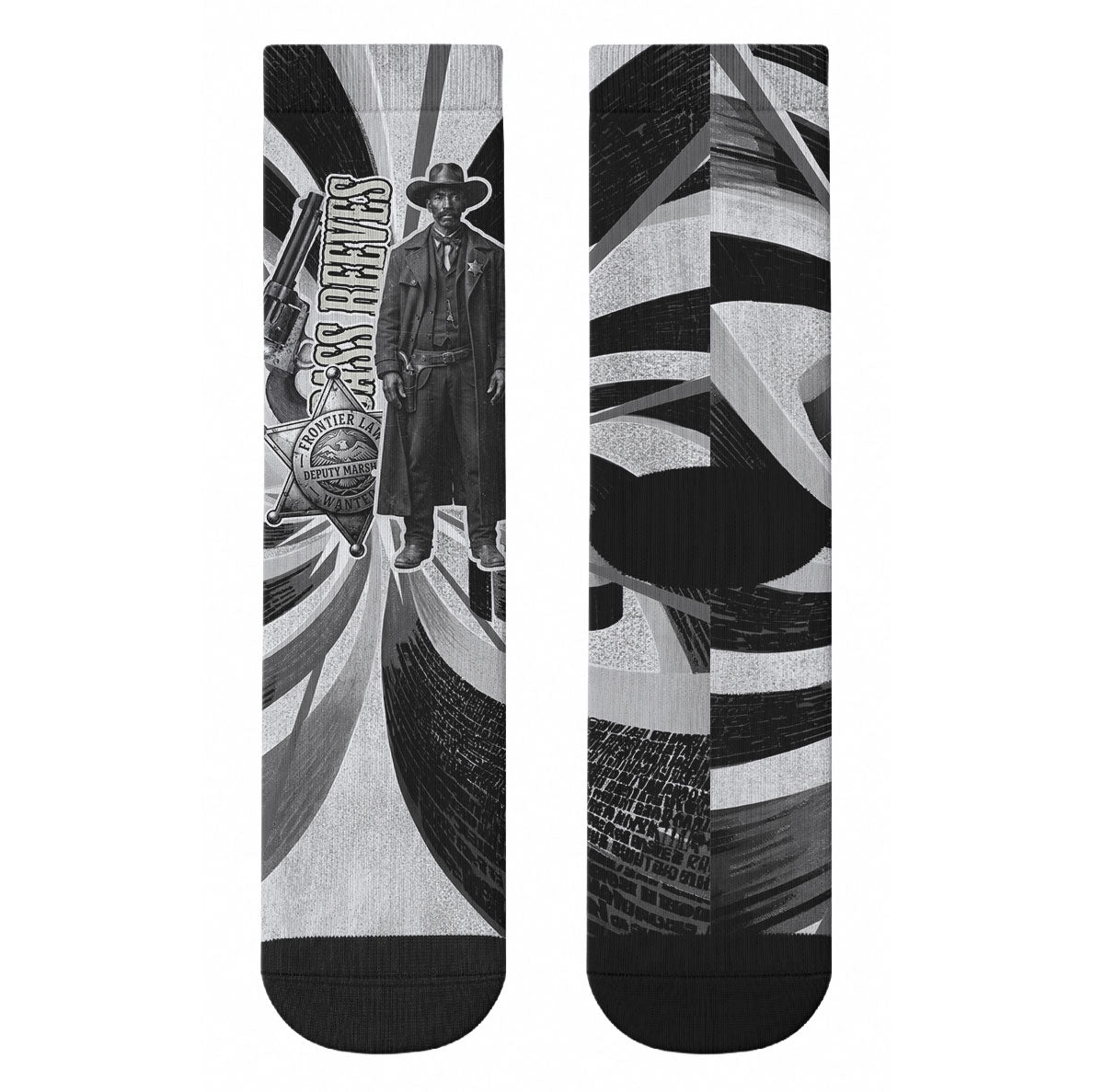 Bass Reeves Deputy Marshal Crew Socks Black White Vintage Lawman Horse Badge Sunburst