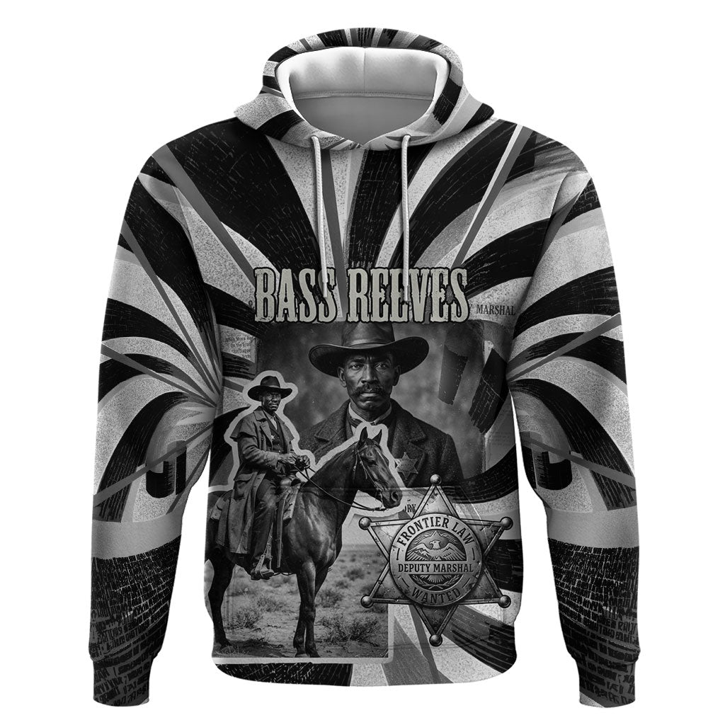 Bass Reeves Deputy Marshal Hoodie Black White Vintage Lawman Horse Badge Sunburst