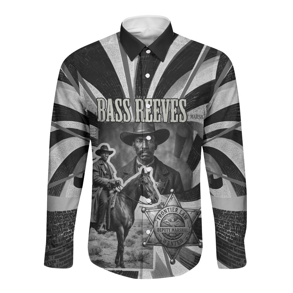 Bass Reeves Deputy Marshal Long Sleeve Button Shirt Black White Vintage Lawman Horse Badge Sunburst