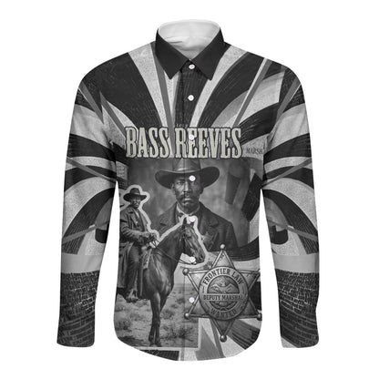 Bass Reeves Deputy Marshal Long Sleeve Button Shirt Black White Vintage Lawman Horse Badge Sunburst
