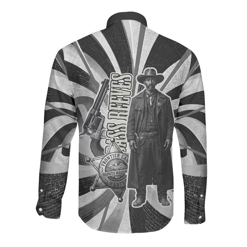 Bass Reeves Deputy Marshal Long Sleeve Button Shirt Black White Vintage Lawman Horse Badge Sunburst