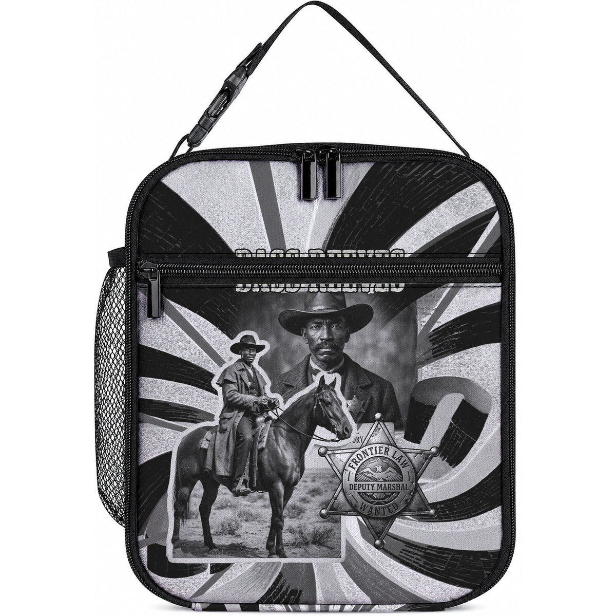 Bass Reeves Deputy Marshal Lunch Bag Black White Vintage Lawman Horse Badge Sunburst