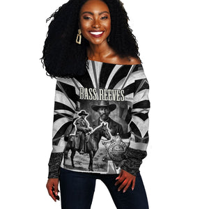 Bass Reeves Deputy Marshal Off Shoulder Sweater Black White Vintage Lawman Horse Badge Sunburst