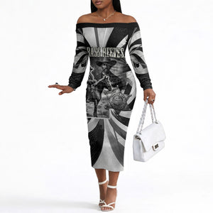 Bass Reeves Deputy Marshal Off The Shoulder Long Sleeve Dress Black White Vintage Lawman Horse Badge Sunburst