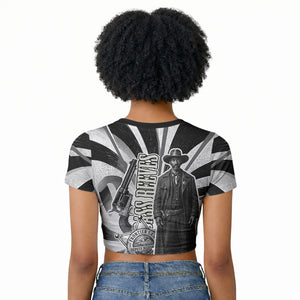 Bass Reeves Deputy Marshal Raglan Cropped T shirt Black White Vintage Lawman Horse Badge Sunburst