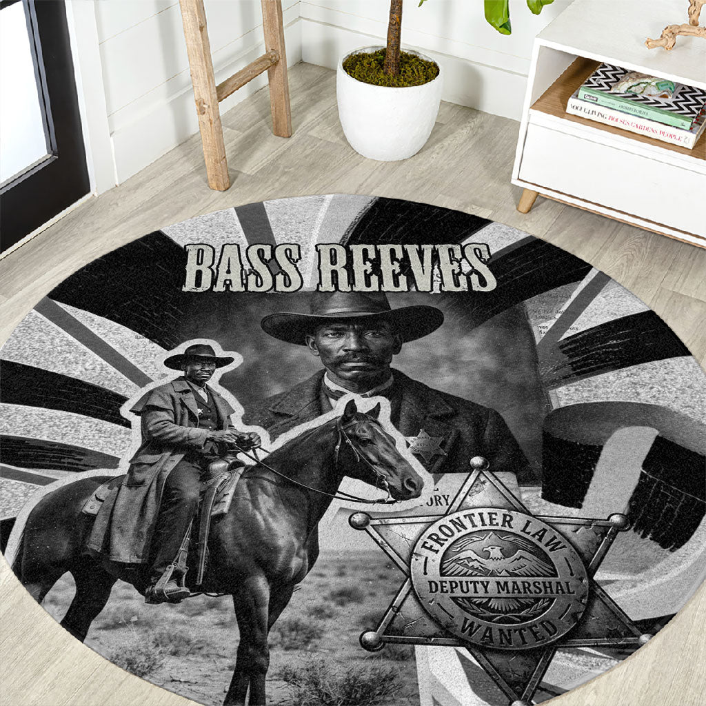 Bass Reeves Deputy Marshal Round Carpet Black White Vintage Lawman Horse Badge Sunburst