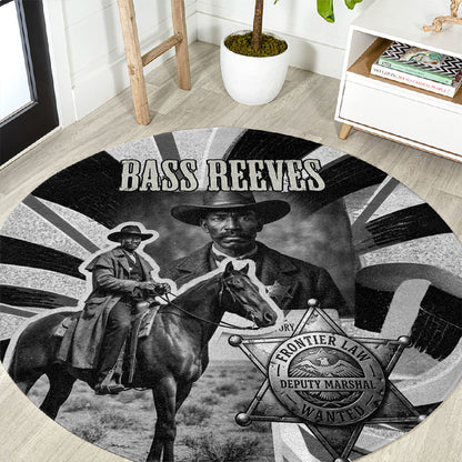 Bass Reeves Deputy Marshal Round Carpet Black White Vintage Lawman Horse Badge Sunburst