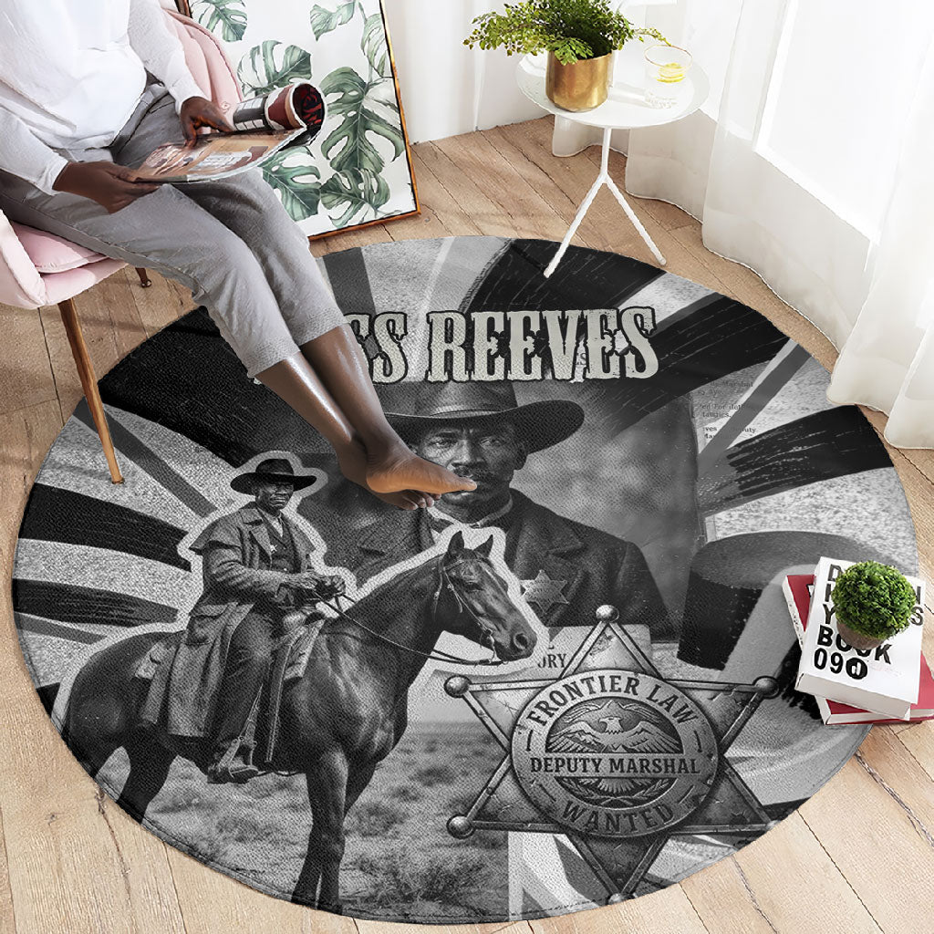 Bass Reeves Deputy Marshal Round Carpet Black White Vintage Lawman Horse Badge Sunburst