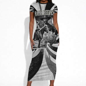 Bass Reeves Deputy Marshal Short Sleeve Bodycon Dress Black White Vintage Lawman Horse Badge Sunburst