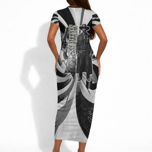 Bass Reeves Deputy Marshal Short Sleeve Bodycon Dress Black White Vintage Lawman Horse Badge Sunburst