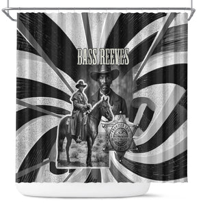 Bass Reeves Deputy Marshal Shower Curtain Black White Vintage Lawman Horse Badge Sunburst