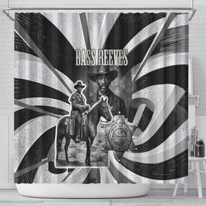 Bass Reeves Deputy Marshal Shower Curtain Black White Vintage Lawman Horse Badge Sunburst