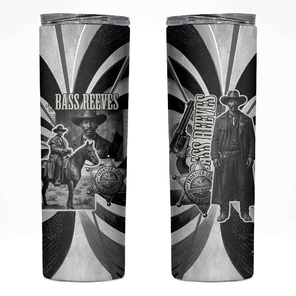 Bass Reeves Deputy Marshal Skinny Tumbler Black White Vintage Lawman Horse Badge Sunburst