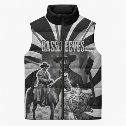 Bass Reeves Deputy Marshal Sleeveless Puffer Jacket Black White Vintage Lawman Horse Badge Sunburst