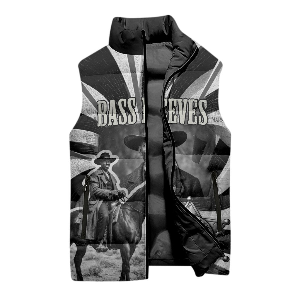 Bass Reeves Deputy Marshal Sleeveless Puffer Jacket Black White Vintage Lawman Horse Badge Sunburst