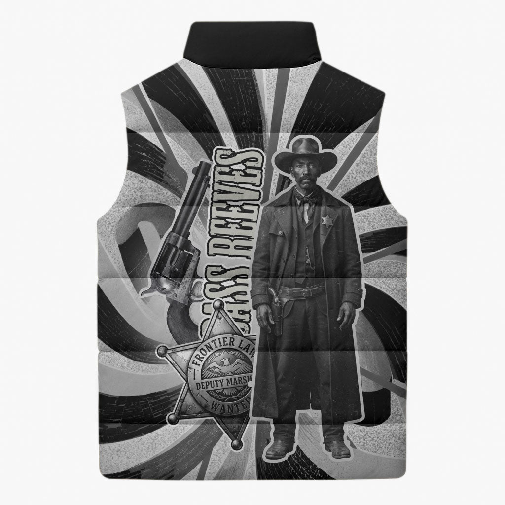 Bass Reeves Deputy Marshal Sleeveless Puffer Jacket Black White Vintage Lawman Horse Badge Sunburst
