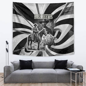 Bass Reeves Deputy Marshal Tapestry Black White Vintage Lawman Horse Badge Sunburst