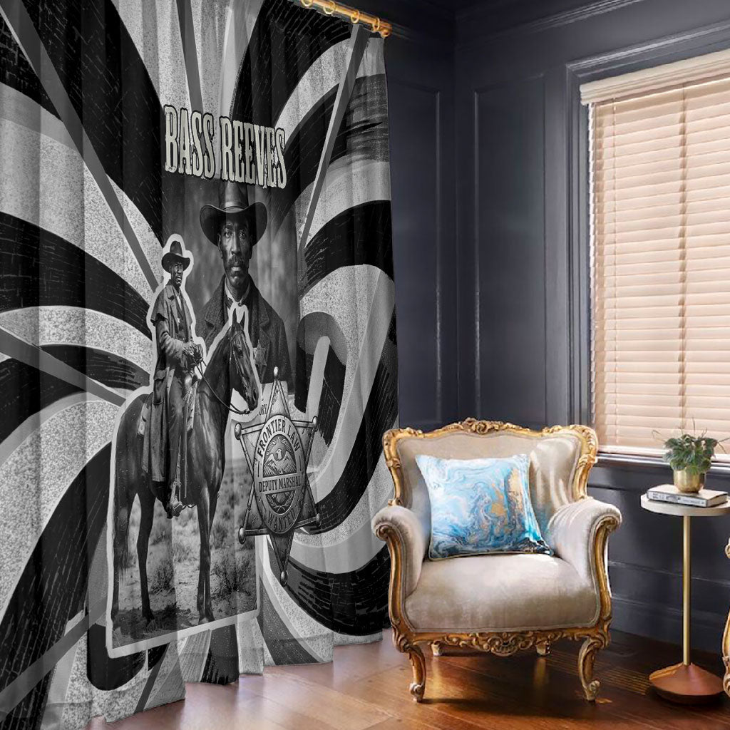 Bass Reeves Deputy Marshal Window Curtain Black White Vintage Lawman Horse Badge Sunburst