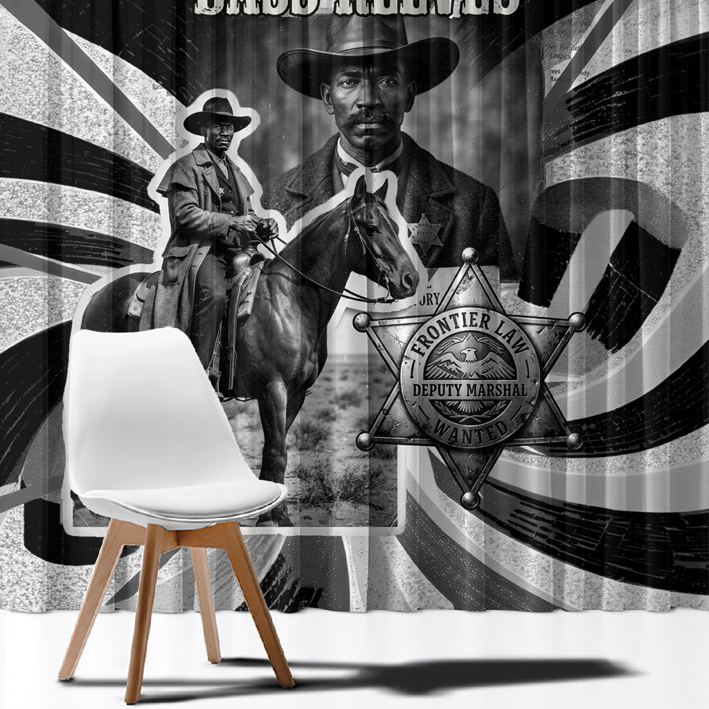 Bass Reeves Deputy Marshal Window Curtain Black White Vintage Lawman Horse Badge Sunburst