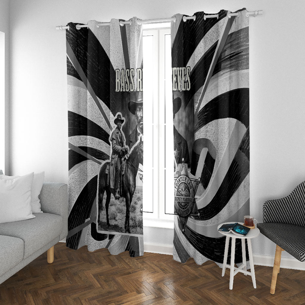Bass Reeves Deputy Marshal Window Curtain Black White Vintage Lawman Horse Badge Sunburst